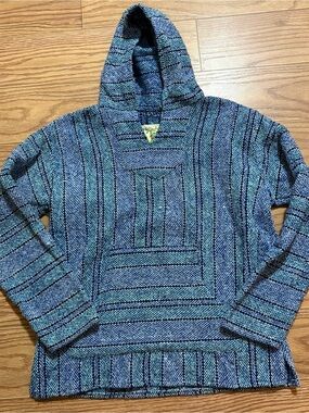 Vintage 90s Iguana Jack Blue Baja Hoodie Pullover Sweatshirt Medium